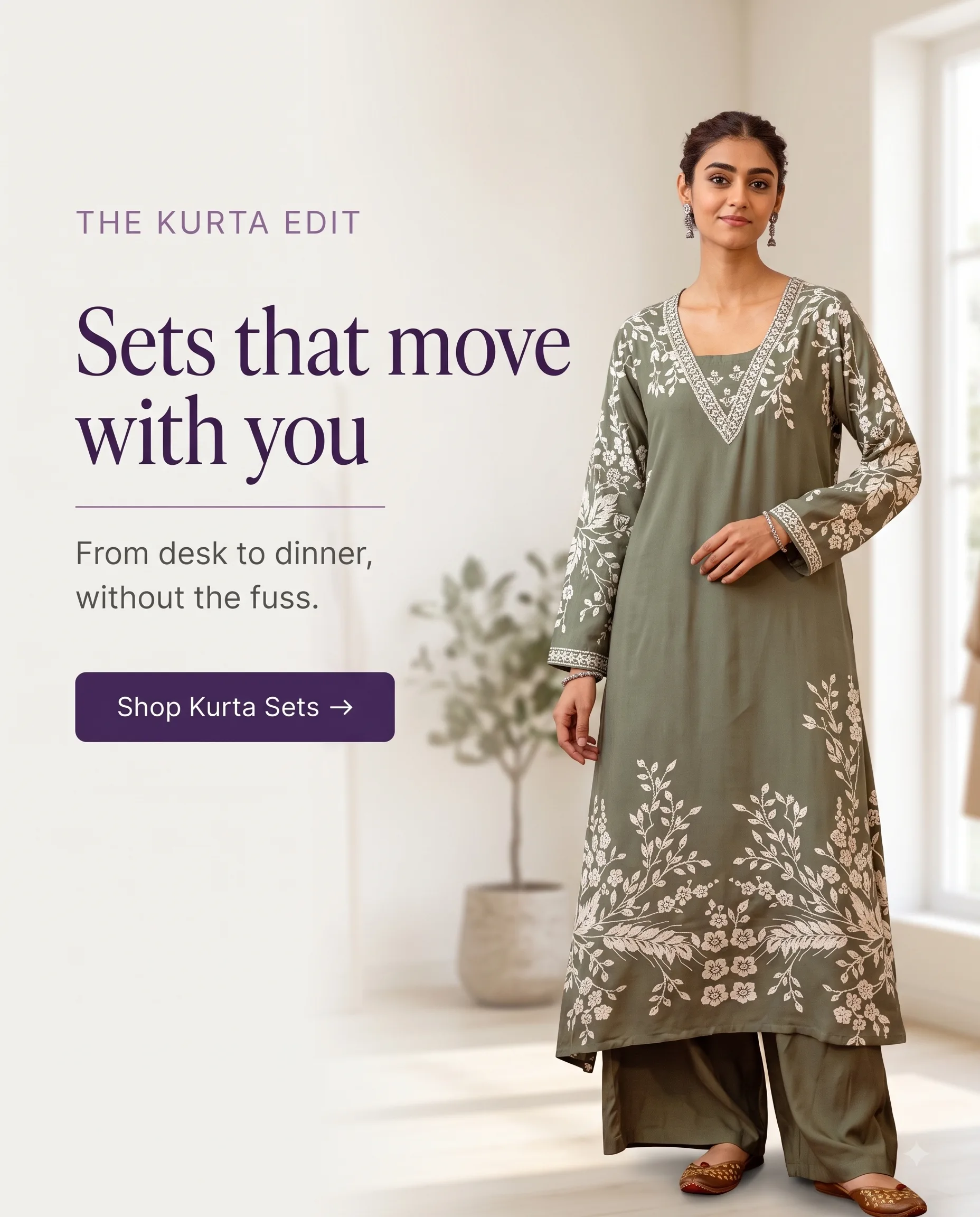 Cotton kurta sets that move with you. Shop cotton kurta sets.