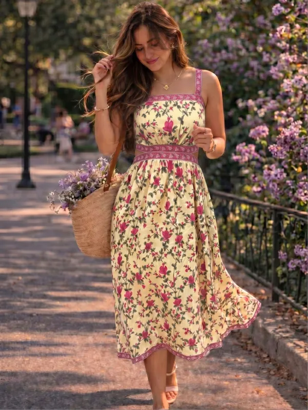 Floral Cotton A-Line Midi Dress